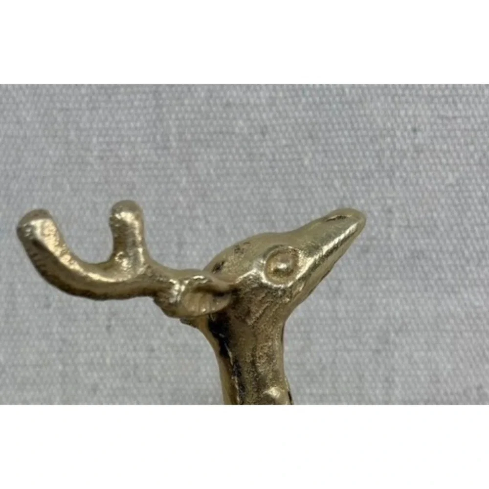 Vintage Brass Deer Candle Holder Set Gold Reindeer Buck Doe Christmas Decor 6in